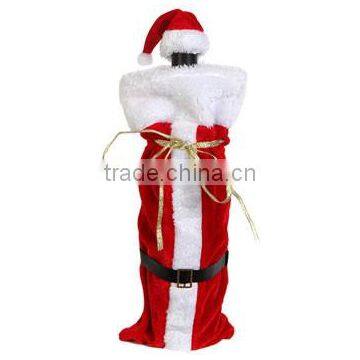 Christmas Holiday Velour Santa Wine Liquor Bottle Cover Bag Decoration photo-2
