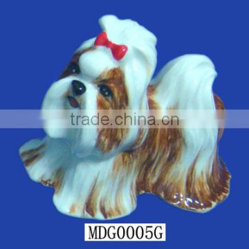 Hand Made Vintage Ceramic Dog Figurine Golden Shihtzu