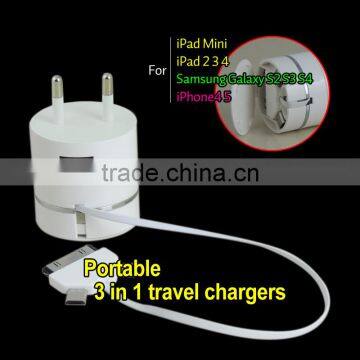 New EU Plug 3 in 1 Retractable USB Cable Support 3 in 1 Charger