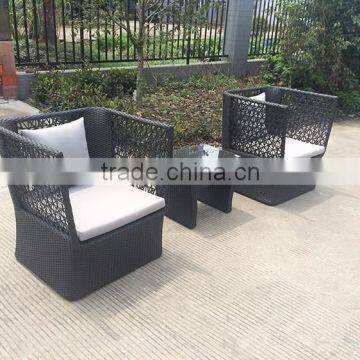Modern Black Rattan High Back Wide Coffee Table Set photo-3
