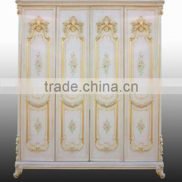 European Royal Four Doors Wardrobe With Mirrors, Elegant Hand Painting Bedroom Wardrobe photo-5