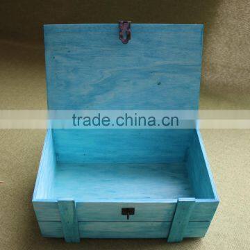 Vintage Painted Blue Customized Polished Wooden Box With Lock photo-4