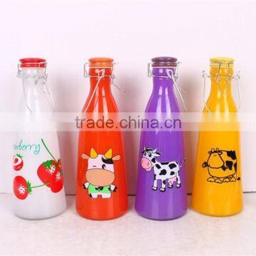 1000ml glass milk bottle with decal