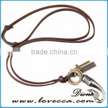 Wholesale Bronze Tone Anchor Pendant Necklace Brown Adjustable Vintage Leather Cord Necklace photo-6