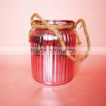 Silver Plating Votive Glass Candle Holder With Hemp Rope photo-4