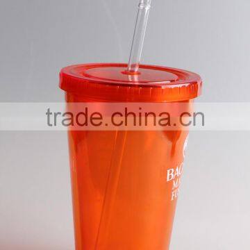 Double Wall Plastic Red Tumbler With Straw Lid 16oz photo-3