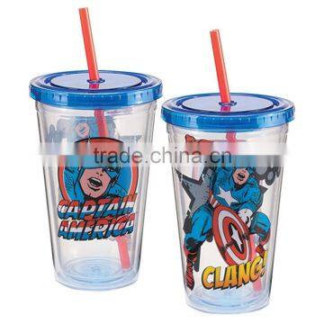 BPA Free Plastic Cups With Straw Double Wall Tumbler - 16OZ photo-2