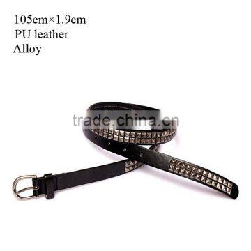 Wholesale double layer pyraid rivets decorated D buckle sex girl thin PU waist belt