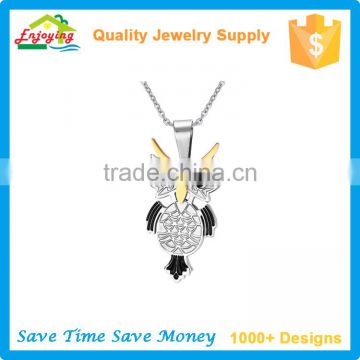 Sample design anniversary stainless steel unisex necklace with owl pendant