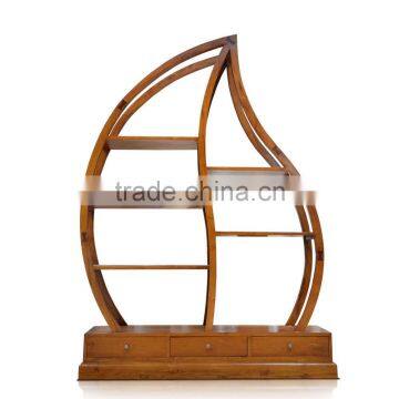Book Rack Leaf With 3 Drawers Natural Teak Wood Furniture photo-4