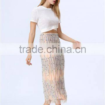 Latest Ladies Elegant Fashion Beautiful Party Skirt Sequin Beading Embellishment Skirt Long Skirt photo-3