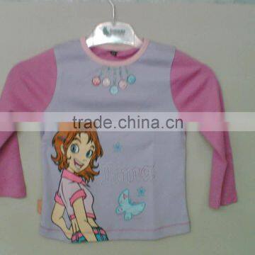 high end quality children t-shirt, 100%cotton interlock girls long sleeve t-shirt