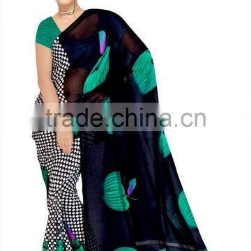 Black & Grey Saree With Blouse Material photo-3