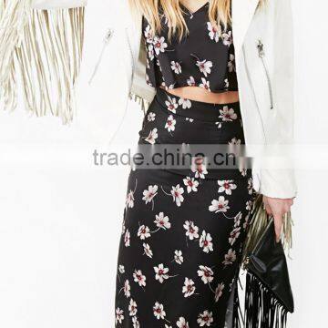 MGOO Brand Design Fashion Women Long Skirts China Chiffon Maxi With Floral Black Long Skirt 15146A916 photo-4