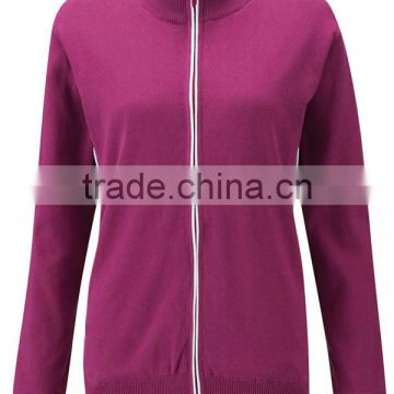 Ladies' Full Zip-Up Golf Sweater in Magenta Plain Design without Hood