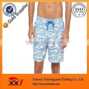 wholesale 100% polyester Men's wave print elastic waist swim trunk