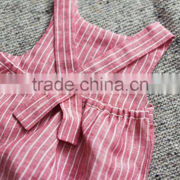 New Arrivals Linen Stripe Newborn Baby Clothing Summer Romper With Pockets photo-4