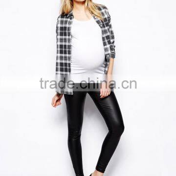 Hot girls sexy black faux leather leggings maternity pants