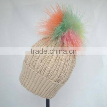 Myfur Random Color Raccoon Fur Pompom Knit Beanie Hat Wholesale photo-4