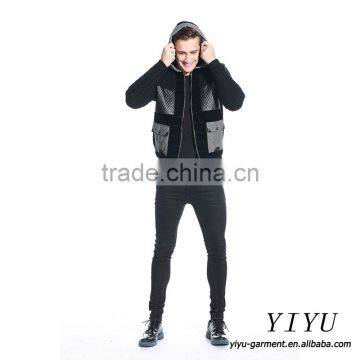 Men Patchwork Leather Knitted Jackets Coat Alpaca Hooded Sweater With Zipper photo-4