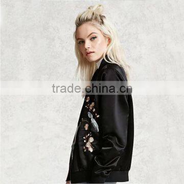Buy Wholesale Price Nice Embroidered Satin Pink Black Jackets for Ladies photo-2