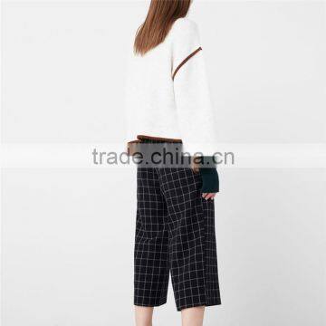 Attractive Glitzy Cropped Cutting Side Zip Cotton Womens Checkered Pants photo-3
