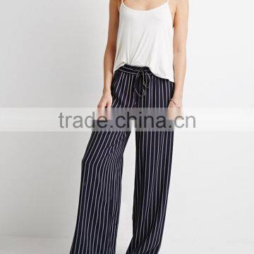 Striped Drawstring rayon casual wide leg Pants for ladies custom pants