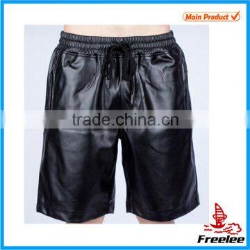 2015 Fashion mens leather shorts, black sexy leather shorts for men