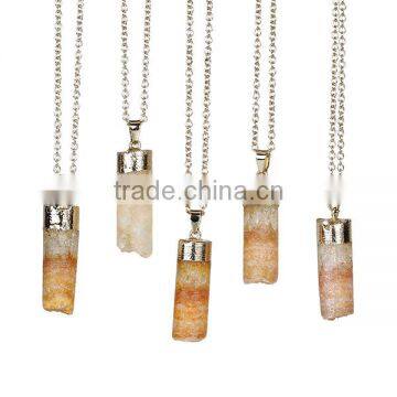 New Fashion Quartz Crystal Druzy /Drusy Necklace Link Cable Chain Gold Plated Cylinder Orange Pendant 62cm - 61cm long