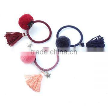 Tassel Watermelon Red Pom Ball Pattern Wool Elastic Hair Ties photo-3