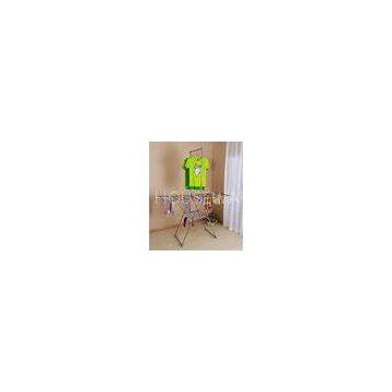 Foldable Stand Clothes Hanger Rack with Double Pole , Mobile Clothing Rack with Wheels