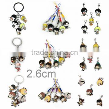 HOT Anime Attack On Titan Keychain set of 5pcs Zinc Alloy keychain mobile phone Pendant sets