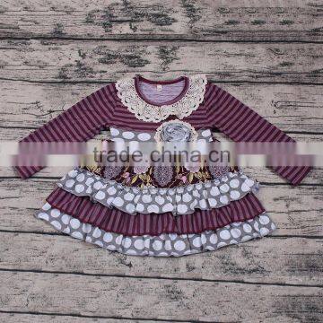 2017 New Style Fall/winter Boutique Girls Clothing Set Purple Stripes Dress and Pant Set in Stock Kids Clothes photo-3