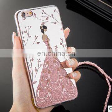 Wedding Dress Girl Design Shining Bling Crystal TPU+PC Phone Case IMD Mobile Accessories For iPhone 7 7 Plus