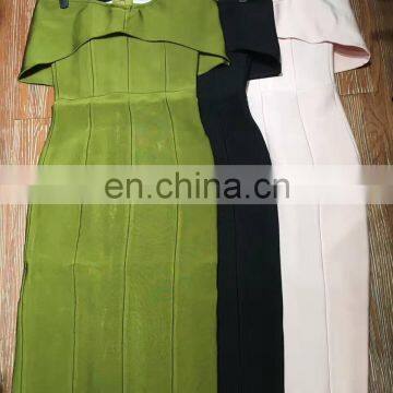 Amigo 2017 Latst Black off Shoulder Sexy Bandage Dress Midi Tube Evening Dresses for Girls Party Wear photo-2