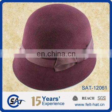 Small Cloche Shape Fashion Ladies' Wool Felt Hats With Felt Bow Trimming For Normal Day