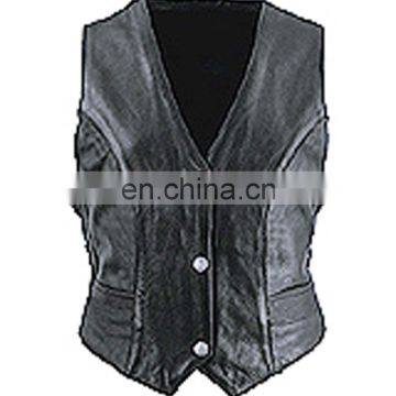 HMB-3291A LEATHER VEST BIKER STYLE BRAIDS COAT BLACK