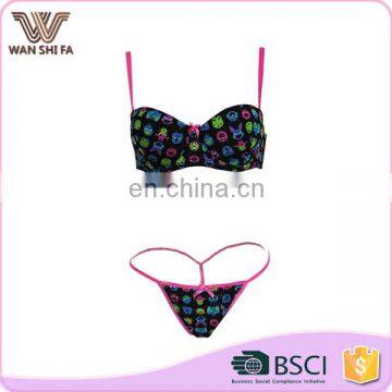 Fancy printed bra sexy t-back panty cheap oem service young girl bra set