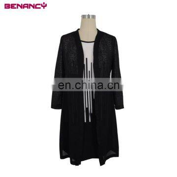 Fashionable Black and White Hit Colour Two Piece Vest Dress And Long Blouse Cardigan For Women Everyday Wear