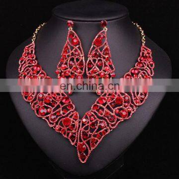 2017handmade Jewelry Set Leaf DesignsRoyal Bule Color Necklace for Weddinghinestone Earing for Bride photo-2