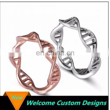 Custom alloy Rose gold /Gold /Silver DNA hollow-out ring Spiral personality molecules boys finger rings