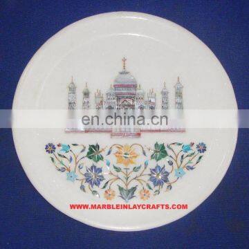 Marble Inlay Plate With Taj Mahal Work