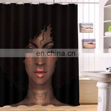 Hot Sale African Theme Black Girl Shower Curtain Waterproof Anti Mildew Fabric