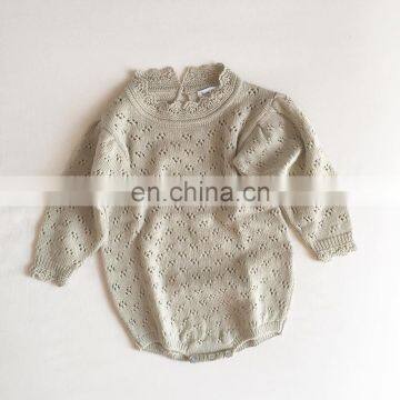 2020 Autumn and Winter the Same Baby Hollow Lace Cotton Knitted Jumpsuit Baby Bottoming Sweater Romper photo-3