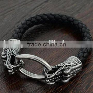 8mm Men Snakeskin Leather Oval Hasp Alloy Dragon Head Bracelet photo-3