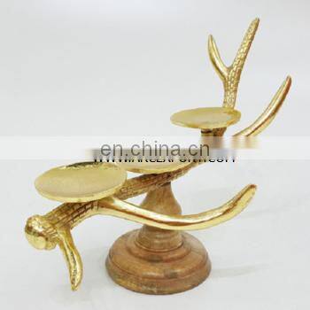 wooden base with gold metal candle holder