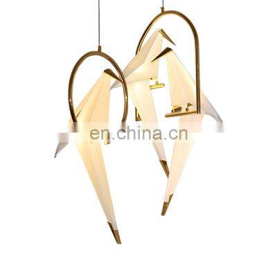 Creative LED Bird Design Pendant Light Hotel Restaurant Lobby Bedroom Metal Gold Chandelier Lamp