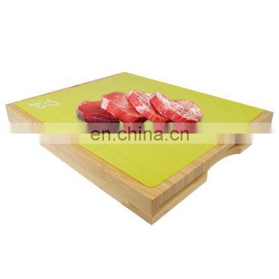 Extra Large Organic Bamboo Cutting Board With 7 Colored Silicone Cutting Mats