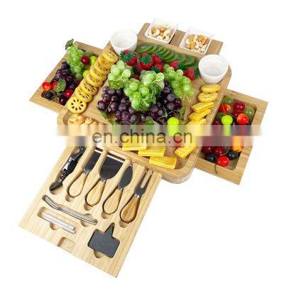 Bamboo Wood Charcuterie Platter Magnetic Slide-Out Drawers Cheese Board Set With Cutlery Knife photo-5
