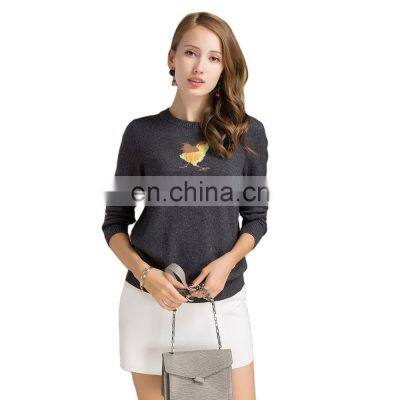 Jacquard Pattern 100% Cashmere Crew Neck Women's Winter Warm Sweater Knitted Patchwork Style with OEM Service